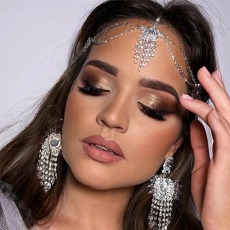 Stonefans Vintage Tassel Rhinestone Forehead Chain Bridal Headpiece