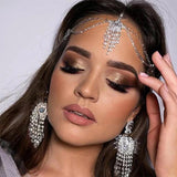 Stonefans Vintage Tassel Rhinestone Forehead Chain Bridal Headpiece