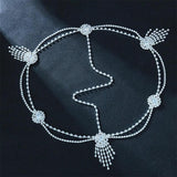 Stonefans Vintage Tassel Rhinestone Forehead Chain Bridal Headpiece