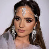 Stonefans Vintage Tassel Rhinestone Forehead Chain Bridal Headpiece