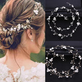 Silver Pearl Flower Hair Vine Band Headband for Women Bridal Wedding
