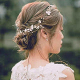 Silver Pearl Flower Hair Vine Band Headband for Women Bridal Wedding