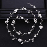 Silver Pearl Flower Hair Vine Band Headband for Women Bridal Wedding