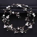 Silver Pearl Flower Hair Vine Band Headband for Women Bridal Wedding
