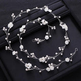 Silver Pearl Flower Hair Vine Band Headband for Women Bridal Wedding