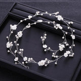 Silver Pearl Flower Hair Vine Band Headband for Women Bridal Wedding