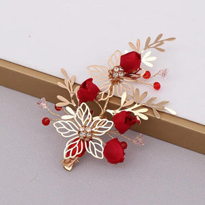 Red Crystal Flower Hair Clip Bride Wedding Party Hairpin