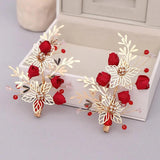 Red Crystal Flower Hair Clip Bride Wedding Party Hairpin