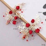 Red Crystal Flower Hair Clip Bride Wedding Party Hairpin