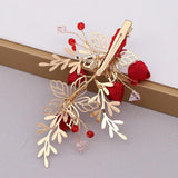 Red Crystal Flower Hair Clip Bride Wedding Party Hairpin