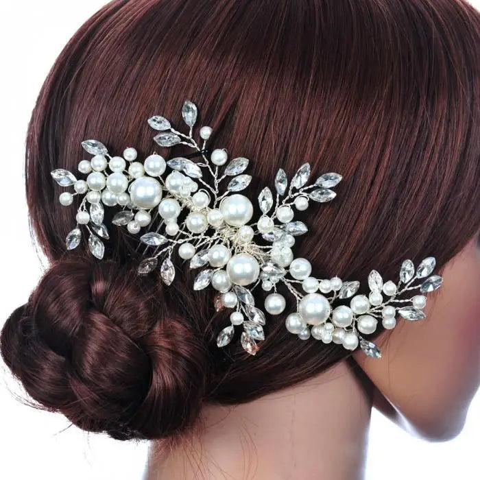 Pearl Crystal Flower Leaf Bridal Hair Comb Tiara Crowns Bridal Headpiece
