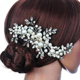 Pearl Crystal Flower Leaf Bridal Hair Comb Tiara Crowns Bridal Headpiece