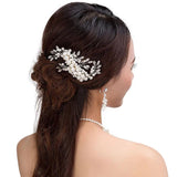 Pearl Crystal Flower Leaf Bridal Hair Comb Tiara Crowns Bridal Headpiece