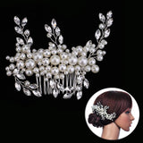 Pearl Crystal Flower Leaf Bridal Hair Comb Tiara Crowns Bridal Headpiece
