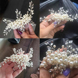 Pearl Crystal Flower Leaf Bridal Hair Comb Tiara Crowns Bridal Headpiece