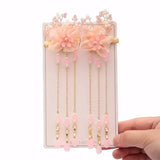 Pink Flower Tassel Pearls Hairpin Clips for Bridal Wedding Party