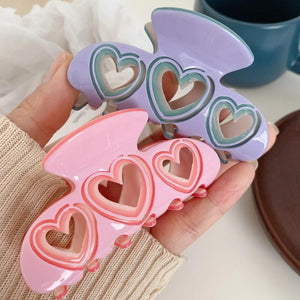 Heart-Shape Hair Clip Claw Pink Purple Love Hollow Girl Style Acetate Shark Clip