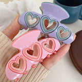 Heart-Shape Hair Clip Claw Pink Purple Love Hollow Girl Style Acetate Shark Clip