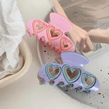 Heart-Shape Hair Clip Claw Pink Purple Love Hollow Girl Style Acetate Shark Clip
