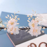 Silk Flower Hairpins Side Clips Chinese Pearl Hair Pins Headpieces