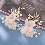 Silk Flower Hairpins Side Clips Chinese Pearl Hair Pins Headpieces