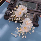 Silk Flower Hairpins Side Clips Chinese Pearl Hair Pins Headpieces