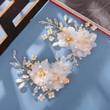 Silk Flower Hairpins Side Clips Chinese Pearl Hair Pins Headpieces