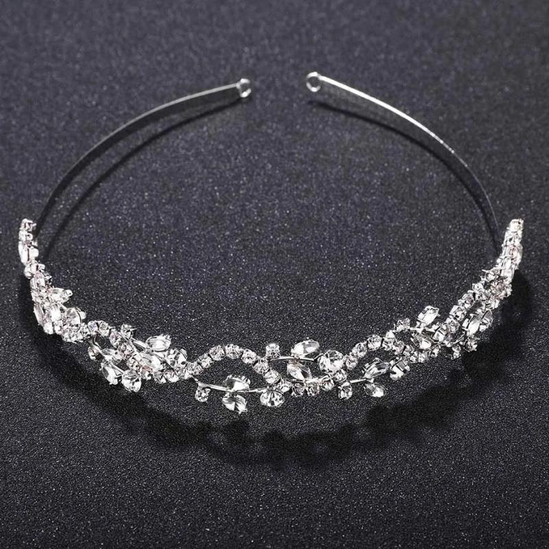 Bridal Rhinestone Headband Silver Leaves Crystal Crown Wedding Tiara Hairpin