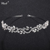 Bridal Rhinestone Headband Silver Leaves Crystal Crown Wedding Tiara Hairpin
