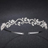 Bridal Rhinestone Headband Silver Leaves Crystal Crown Wedding Tiara Hairpin