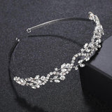 Bridal Rhinestone Headband Silver Leaves Crystal Crown Wedding Tiara Hairpin