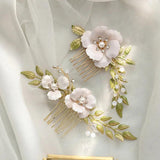 Enamel Flowers Bridal Hair Comb Opal Crystal Wedding Hair Accessories