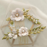 Enamel Flowers Bridal Hair Comb Opal Crystal Wedding Hair Accessories