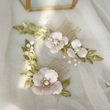 Enamel Flowers Bridal Hair Comb Opal Crystal Wedding Hair Accessories