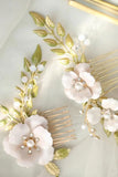 Enamel Flowers Bridal Hair Comb Opal Crystal Wedding Hair Accessories
