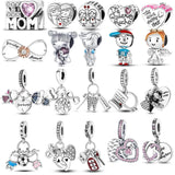 Mom Mother Gift Charm Baby Foots Nipple Heart Beads for Bracelet DIY CZ Jewelry
