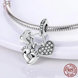 Mom Mother Gift Charm Baby Foots Nipple Heart Beads for Bracelet DIY CZ Jewelry