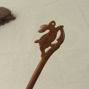 Antique Carved Rabbit Hairpins Clips Ebony Hair Clasp Hair Forks Sticks