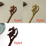 Antique Carved Rabbit Hairpins Clips Ebony Hair Clasp Hair Forks Sticks