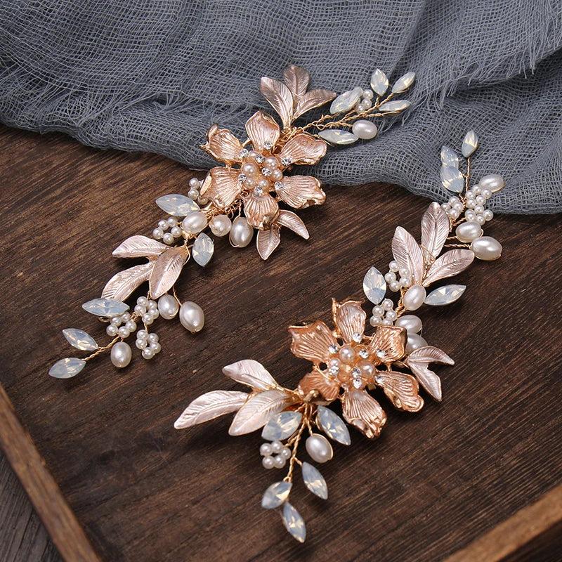 Flower Pearl Hair Clip Headband Rhinestone Leaf Hair Accessories for Women