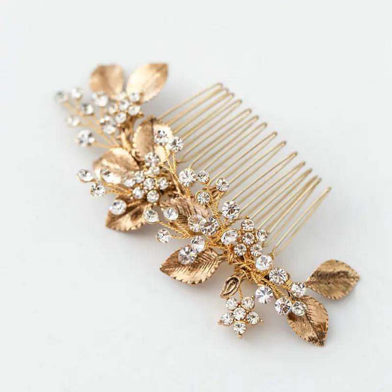 Retro Rhinestone Hair band Golden Leaves Wedding Headdress