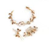 Retro Rhinestone Hair band Golden Leaves Wedding Headdress