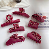 French Retro Red Marbling Floral Patchwork Hair Clip Geometric