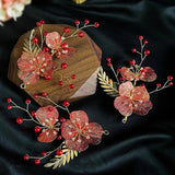 Crystal Red Floral Hair Clip Wedding Bride Hair Accessories