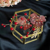 Crystal Red Floral Hair Clip Wedding Bride Hair Accessories