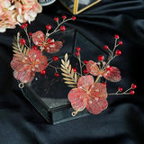 Crystal Red Floral Hair Clip Wedding Bride Hair Accessories