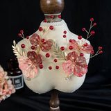Crystal Red Floral Hair Clip Wedding Bride Hair Accessories