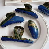 French Retro Stripe Patchwork Hair Clip Geometric Acetate Shark Clip