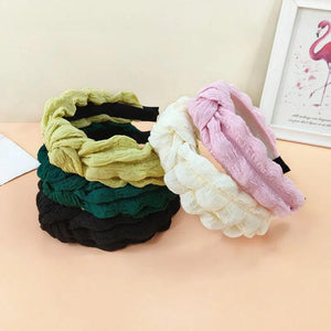 Solid Bubble Fold Fabric Knotted Headband for Women Girls Makeup Headdress
