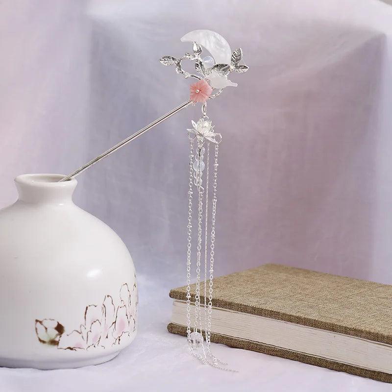 Vintage Chinese Wedding Hair Sticks with Tassel Pearl Beads